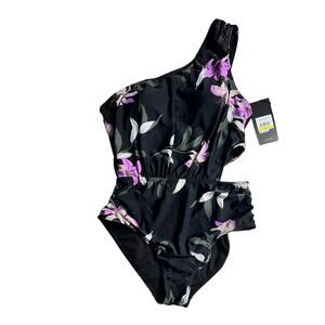 Jones New York Women's Floral Printed One-Piece Swimsuit Sz M
